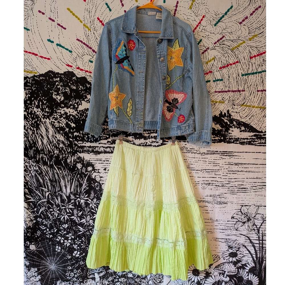 Vintage Y2K Fairycore Cottagecore Denim Jacket and Skirt Set